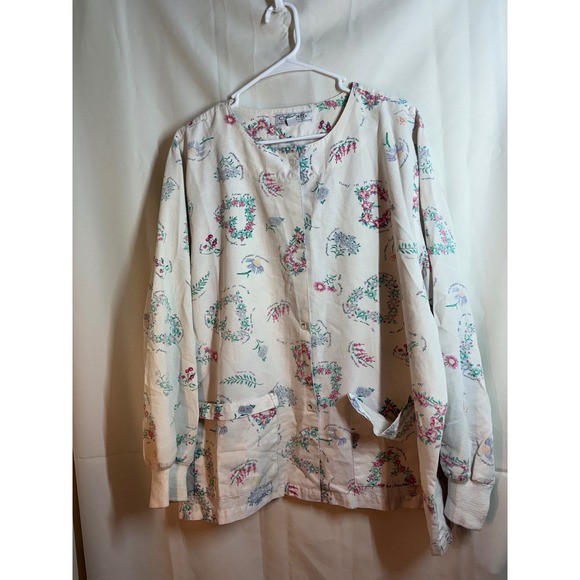 Cherokee 2X Floral Bird Botanical Print Scrub Jacket Made in USA - Picture 1 of 8